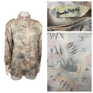 Vintage Diane Von Furstenberg DVF Pale Pink Novelty Print  Blouse Top / Size 8